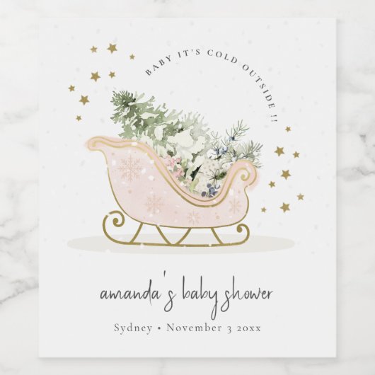 Blush Winter Sleigh zijn koude buitenkant Baby sho Wijn Etiket (Enkel label)