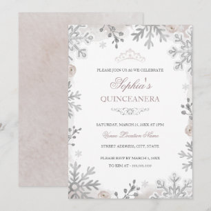 Blush Winter Wonderland Quinceanera Kaart