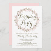 Blush Winter Wreath Birthday Party Invitation Kaart (Voorkant / Achterkant)
