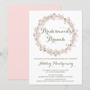 Blush Winter Wreath Bridesmaids Brunch Invitation Kaart