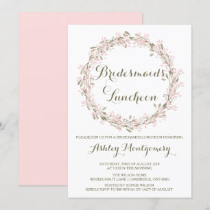 Blush Winter Wreath Bridesmaids Luncheon Invite Kaart