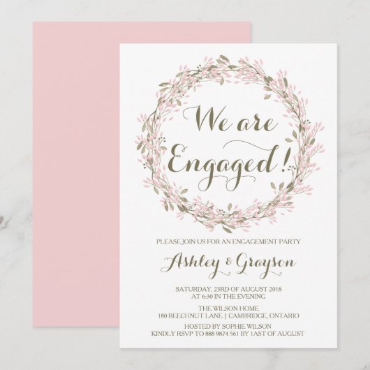 Blush Winter Wreath Engagement Party Kaart (Voorkant / Achterkant)