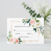 Blush Wit Bloom Goud Lijst Bloemen Bruiloft RSVP (Staand voorkant)