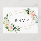 Blush Wit Bloom Goud Lijst Bloemen Bruiloft RSVP Uitnodiging Briefkaart (Voorkant)