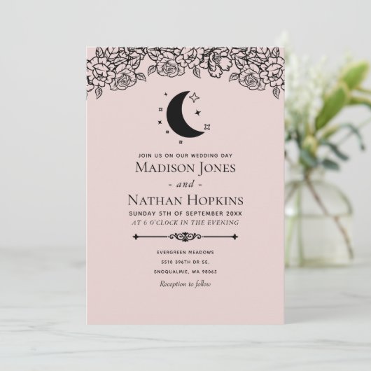 Blush Witchy Gothic Elegant Mariage de carte Tarot (Debout devant)