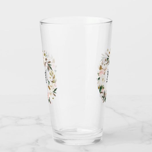 Blush & Witte Magnolia Waterverf krans Monogram Glas (Links)