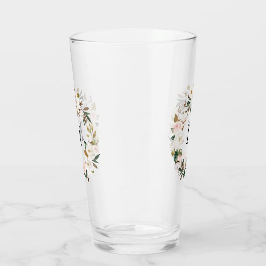 Blush & Witte Magnolia Waterverf krans Monogram Glas (Rechts)