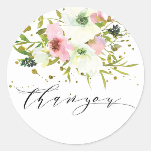 Blush & witte rozen met gouden spetters Thankyou Ronde Sticker