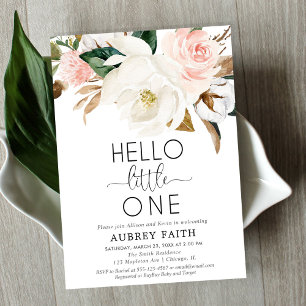 Blush witte rustieke floral sip zie ontmoet baby m kaart