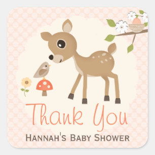 Blush Woodland Herten Baby shower Dank u Stickers