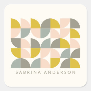 Blush Yellow and Grey Geometric Personalized Vierkante Sticker