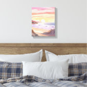 Blush Zee Sunset | Strand Waterverf schilderij Canvas Afdruk (Insitu (Slaapkamer))