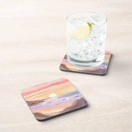 Blush Zee Zonsondergang | Strand Aquarel Schilderi Bier Onderzetter