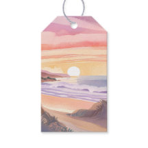 Blush Zee Zonsondergang | Strand Aquarel Schilderi