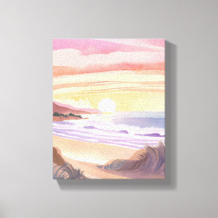 Blush Zee Zonsondergang Strand Aquarel Schilderi Canvas Afdruk