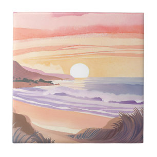 Blush Zee Zonsondergang   Strand Watercolor Schild Tegeltje