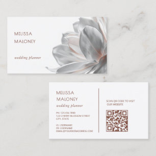 Blush Zilver Magnolia Witte QR Code Zakelijke Kaar Visitekaartje