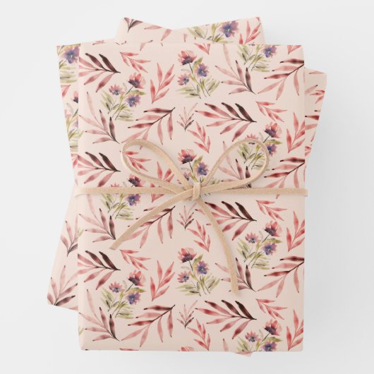 Blush Zwarte Paarse Wildflowers Waterverf Art Inpakpapier Vel (In situ)