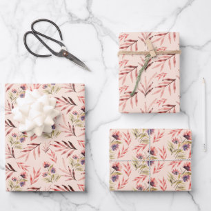 Blush Zwarte Paarse Wildflowers Waterverf Art Inpakpapier Vel