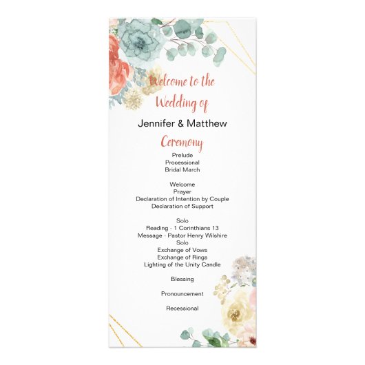 Blushing Abriot Floral Wedding Programme Reclamekaart (Voorkant)