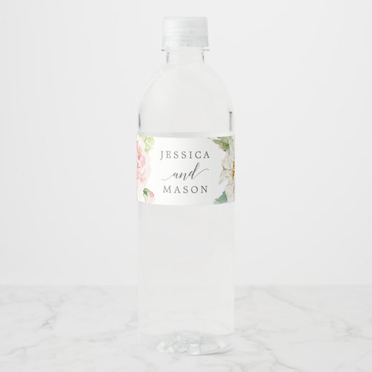 Blushing Blooms Bruiloft Water Fles Label Waterfles Etiket (Voorkant)