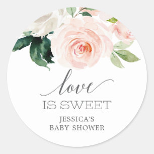 Blushing blooms liefde is lief Baby shower gunst Ronde Sticker