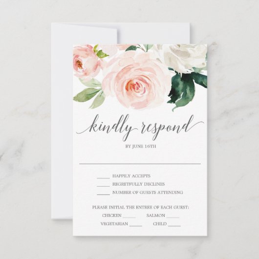 Blushing Blooms Mariage Carte RSVP (Devant)