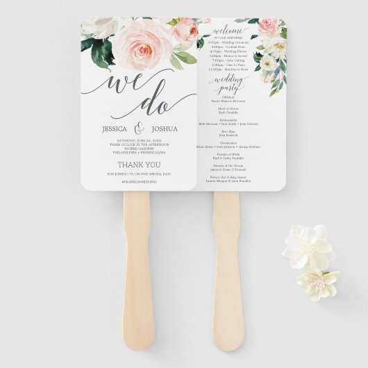 Blushing Blooms Trouwprogramma Fan Timeline Handwaaier (Voorkant en achterkant)