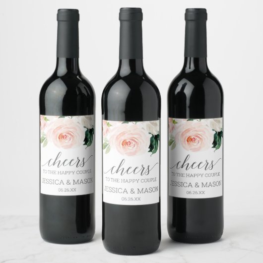 Blushing Blooms Weddenschap Wine Labels Wijn Etiket (Flessen)