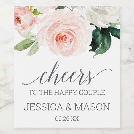 Blushing Blooms Weddenschap Wine Labels Wijn Etiket (Enkel label)