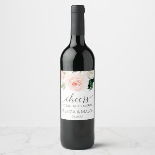 Blushing Blooms Weddenschap Wine Labels Wijn Etiket (Voorkant)
