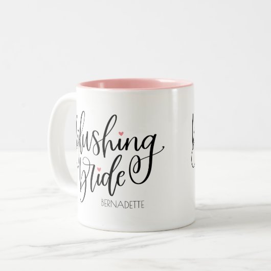 Blushing Bride Moderne briefing roze Hef Custom Tweekleurige Koffiemok (Voorkant links)