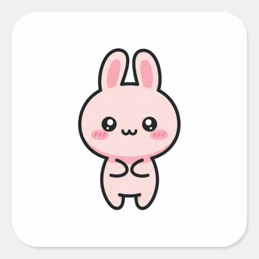 Blushing Bunny – Cute Kawaii Illustration Vierkante Sticker (Voorkant)