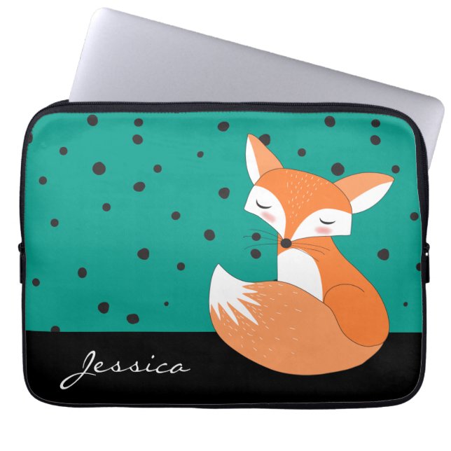 Blushing Fox met aangepaste naam Laptop Sleeve (Voorkant)