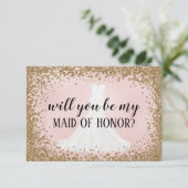 Blushing Glitter Bride Bridesmaid proposal Kaart (Staand voorkant)
