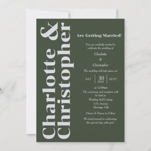 Blushing Love - Donkergroen & grijs modern Kaart (Voorkant)