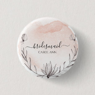 Blushing Peach Waterverf Bridesaid Ronde Button 3,2 Cm