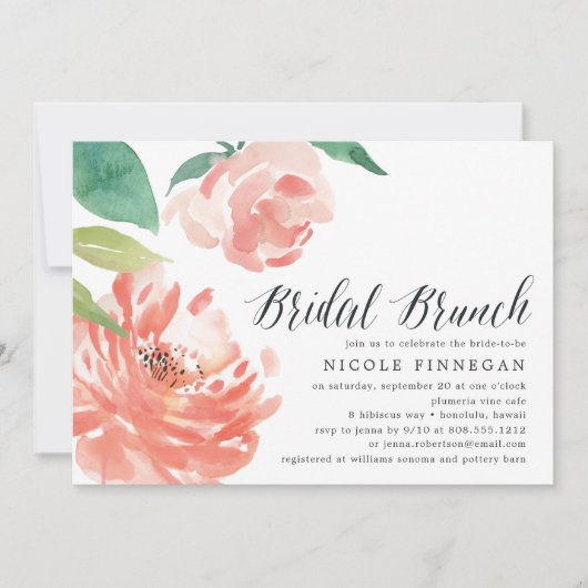 Blushing Peony | Uitnodiging van Bridal Brunch (Voorkant)