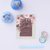 Blushing Pink Maroon Floral Wedding BEWAART DATUM Flyer (Enkel)