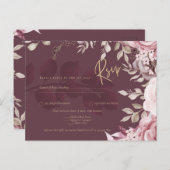 Blushing Pink Maroon Floral Wedding RSVP Briefkaart (Voorkant / Achterkant)