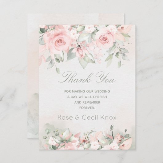 Blushing Roos bruiloft Bedankkaart (Voorkant / Achterkant)