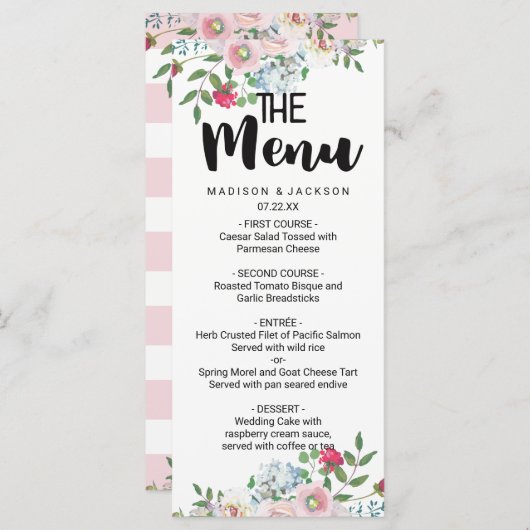 Blushing Roos Waterverf Bloemen Bruiloft Menu (Voorkant / Achterkant)