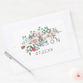 Blushing Roos Waterverf Bloemen Bruiloft Monogram Rechthoekige Sticker (Envelop)