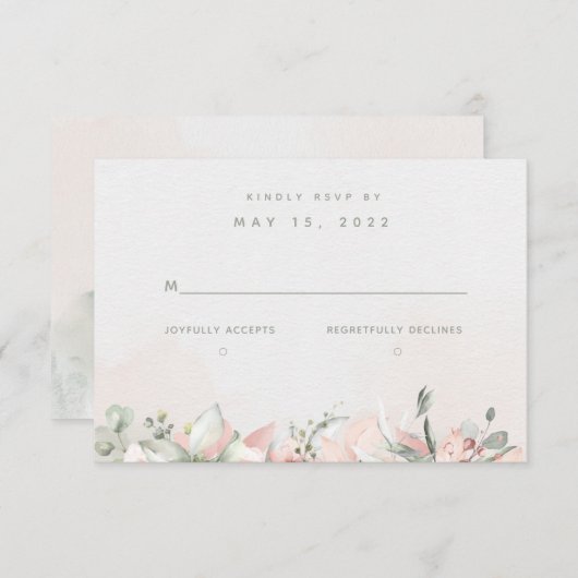 Blushing Rose mariage RSVP Pas de choix de repas (Devant / Derrière)