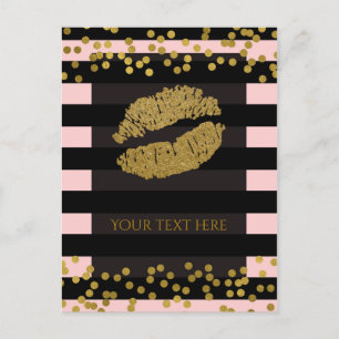 Blushing Roze & Black Stripes Gold Faux Folie Stip Briefkaart