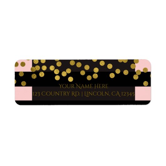 Blushing Roze & Black Stripes Gold Faux Folie Stip Etiket (Voorkant)