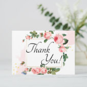 Blushing Roze Floral Bedankkaart (Staand voorkant)