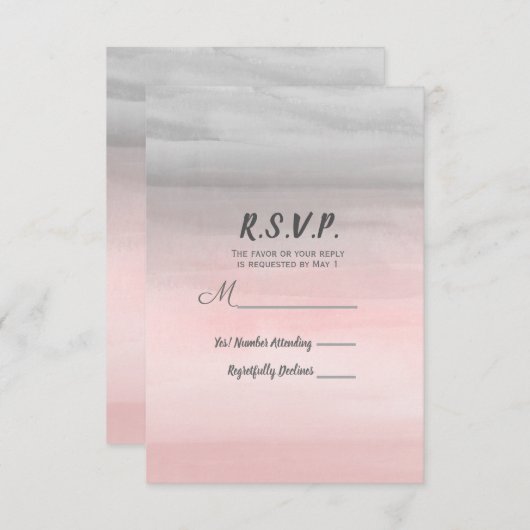 Blushing Roze & Grijs Moderne Waterverf RSVP Antwo (Voorkant / Achterkant)