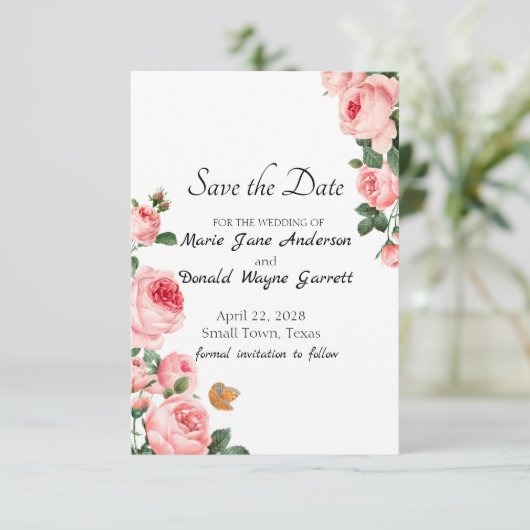 Blushing Roze Save The Date (Staand voorkant)