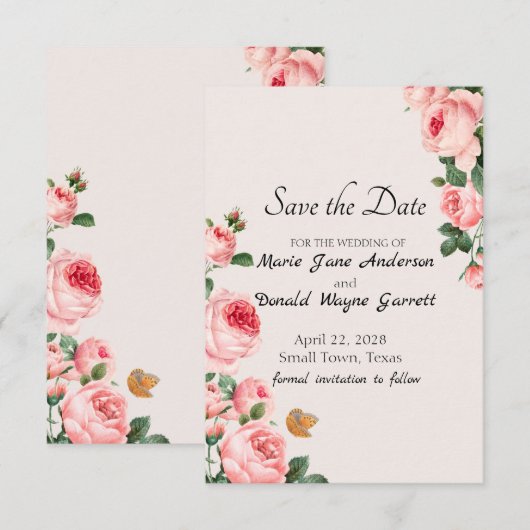 Blushing Roze Save The Date (Voorkant / Achterkant)
